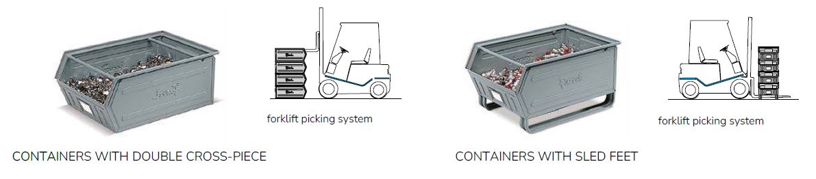 Metal tote bins interstacked with eachother