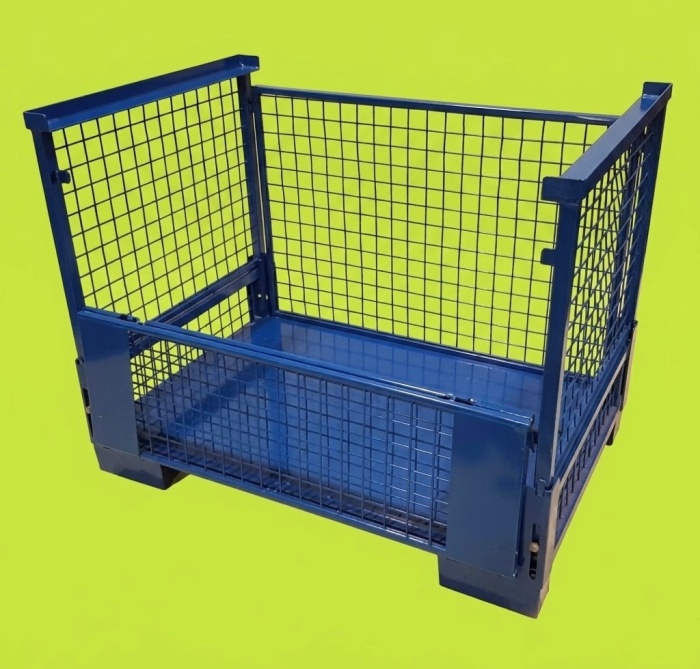 Folding Gitter Box Mesh Stillage with Half Drop Front - Steps and Stillages