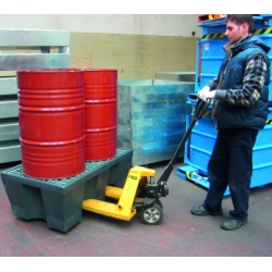 Budget Polyethylene Sump Pallet 2 Drum on pallet truck