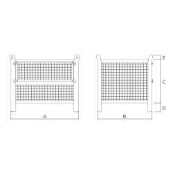 Standard Wire Mesh Stillage with Half Drop Front 800kg Drawing