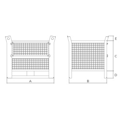 Heavy Duty Wire Mesh Stillage with Half Drop Front 1500kg Drawing