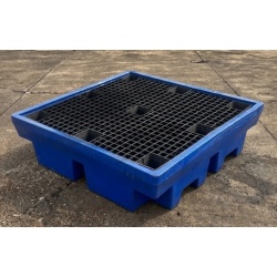 Used Blue Polyethylene Sump Pallet For 4 Drums