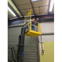 Yellow WP25 Forklift Safety Access Cage - Shows In Use
