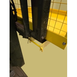 Yellow WP25 Forklift Safety Access Cage - Showing Heel Hooks In Use 