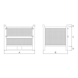Heavy Duty Wire Mesh Stillage with Half Drop Front 1000kg Drawing