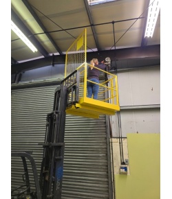 Yellow WP25 Forklift Safety Access Cage - Shows In Use