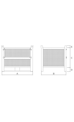 Standard Wire Mesh Stillage with Half Drop Front 800kg Drawing