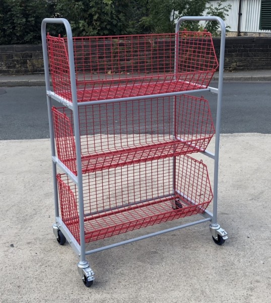 Wire Basket Trolley 3 Baskets Size 980x460x350mm Steps and Stillages