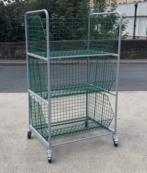 Wire Basket Trolley 3 Baskets Size 980x680x480mm Steps and Stillages