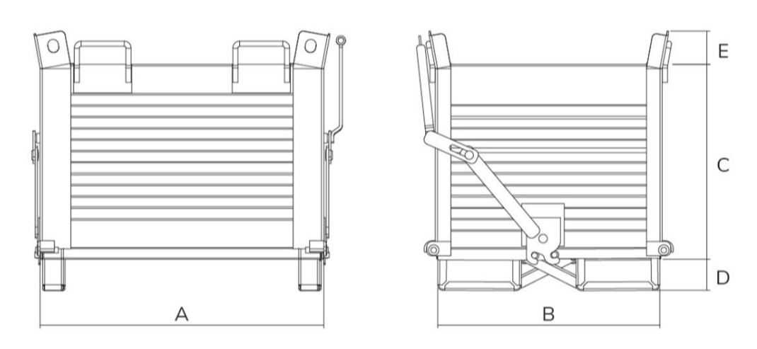 Drop bottom skip drawing, 2 door drop bottom skip, heavy duty skip