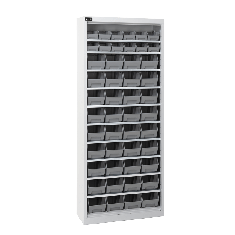Metal tote bins interstacked with eachother