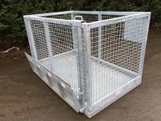 Galvanized Forklift goods cage with mesh door and folding flap