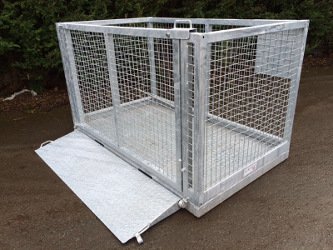 Galvanized Forklift goods cage with mesh door and folding flap down