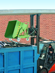 Tipping Skip tip into bin on Forklift