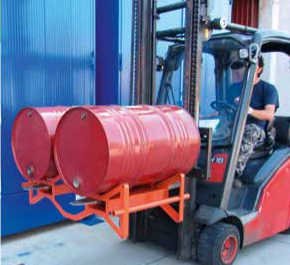 Stackable drum carriers on forklift picture