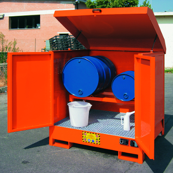 Steel Storage Cabinet for Drums & Small Containers Picture of Steel Cabinet with Sump for Drums